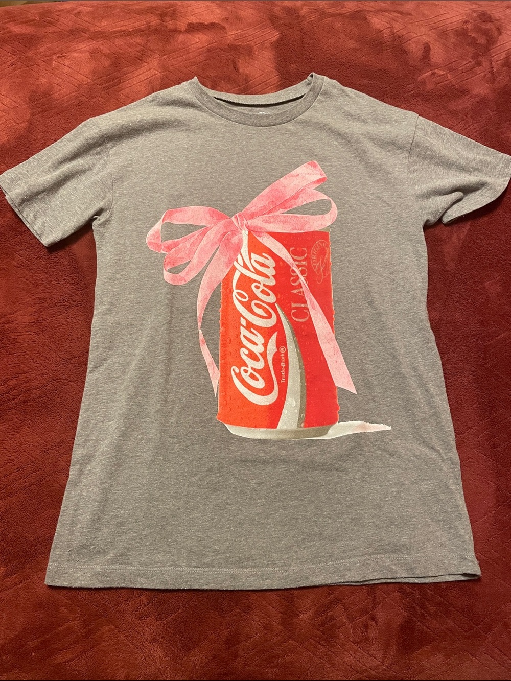 Coca Cola Gray Tee with a Pink Bow Graphic